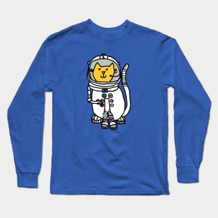 Sci Fi Space Cat Astronaut Captain Yellow Cat Long Sleeve T-Shirt